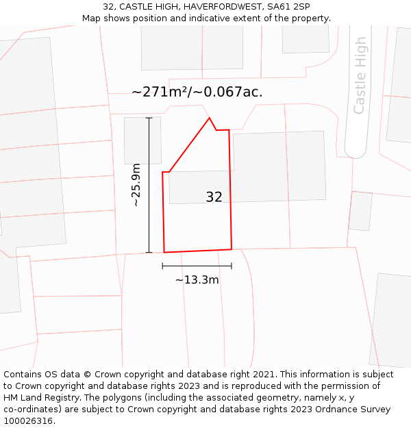 32, CASTLE HIGH, HAVERFORDWEST, SA61 2SP: Plot and title map