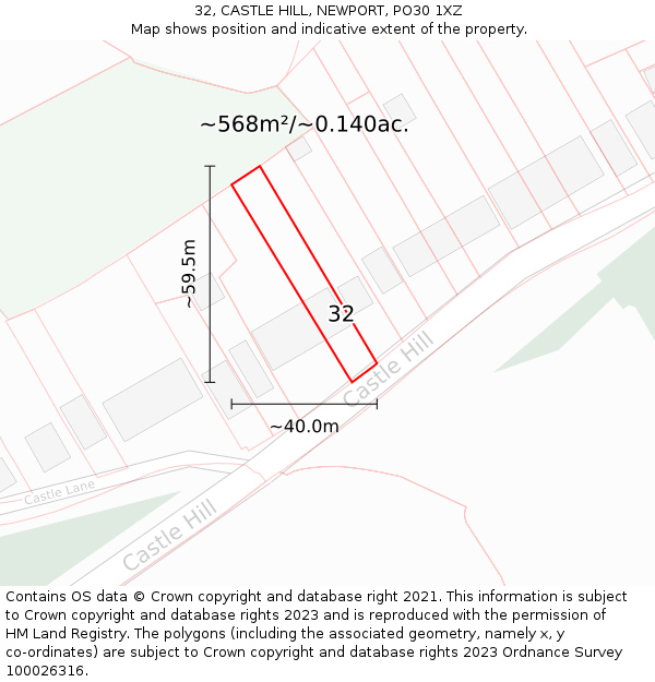 32, CASTLE HILL, NEWPORT, PO30 1XZ: Plot and title map