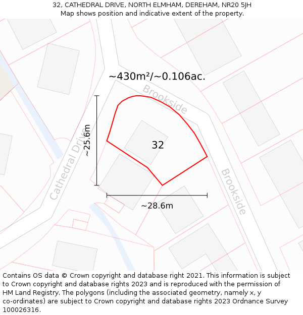 32, CATHEDRAL DRIVE, NORTH ELMHAM, DEREHAM, NR20 5JH: Plot and title map