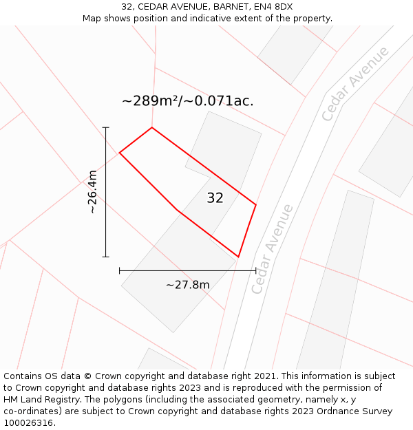 32, CEDAR AVENUE, BARNET, EN4 8DX: Plot and title map