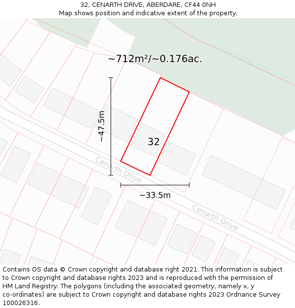 32, CENARTH DRIVE, ABERDARE, CF44 0NH: Plot and title map