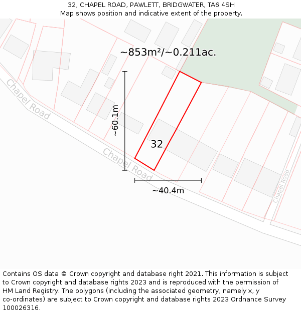 32, CHAPEL ROAD, PAWLETT, BRIDGWATER, TA6 4SH: Plot and title map