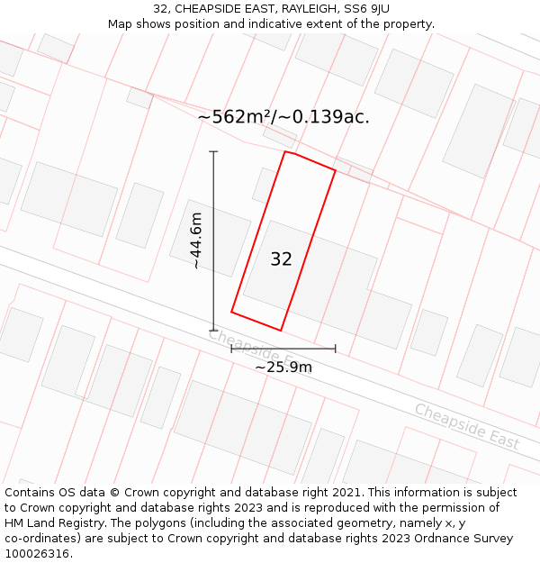 32, CHEAPSIDE EAST, RAYLEIGH, SS6 9JU: Plot and title map
