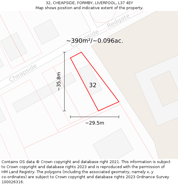 32, CHEAPSIDE, FORMBY, LIVERPOOL, L37 4EY: Plot and title map