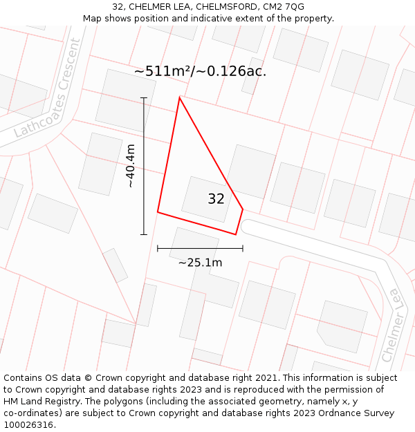 32, CHELMER LEA, CHELMSFORD, CM2 7QG: Plot and title map