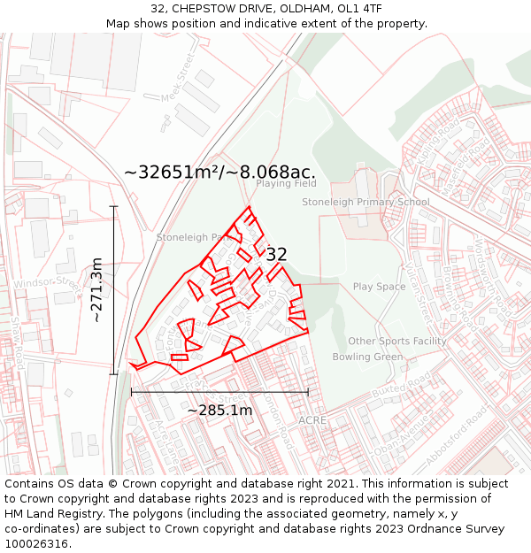 32, CHEPSTOW DRIVE, OLDHAM, OL1 4TF: Plot and title map