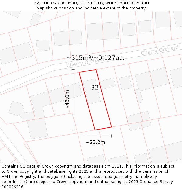 32, CHERRY ORCHARD, CHESTFIELD, WHITSTABLE, CT5 3NH: Plot and title map