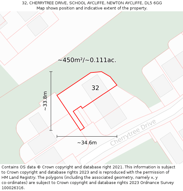 32, CHERRYTREE DRIVE, SCHOOL AYCLIFFE, NEWTON AYCLIFFE, DL5 6GG: Plot and title map