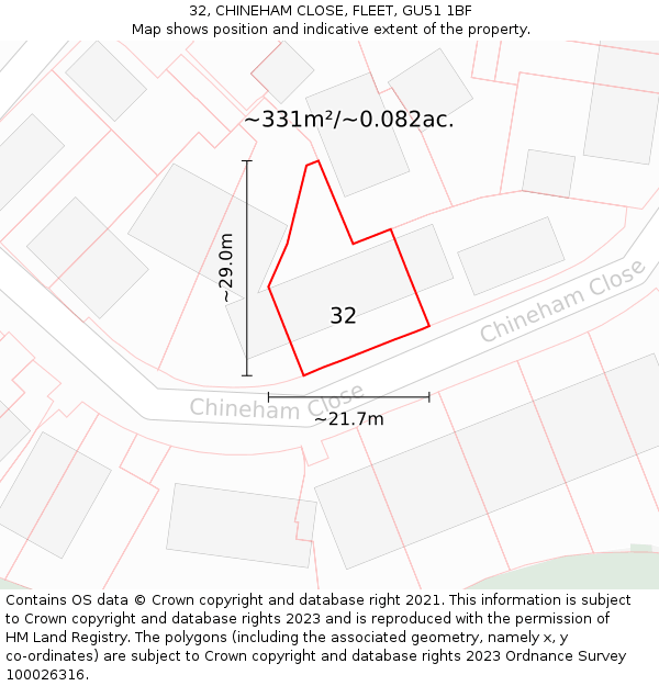 32, CHINEHAM CLOSE, FLEET, GU51 1BF: Plot and title map