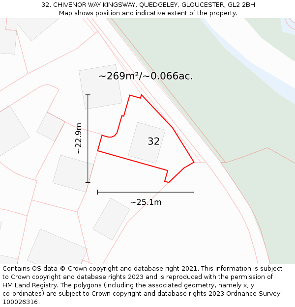 32, CHIVENOR WAY KINGSWAY, QUEDGELEY, GLOUCESTER, GL2 2BH: Plot and title map