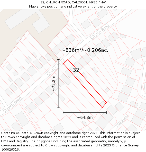 32, CHURCH ROAD, CALDICOT, NP26 4HW: Plot and title map