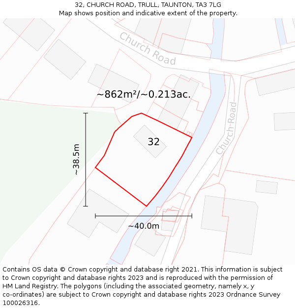 32, CHURCH ROAD, TRULL, TAUNTON, TA3 7LG: Plot and title map