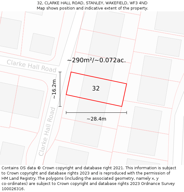 32, CLARKE HALL ROAD, STANLEY, WAKEFIELD, WF3 4ND: Plot and title map