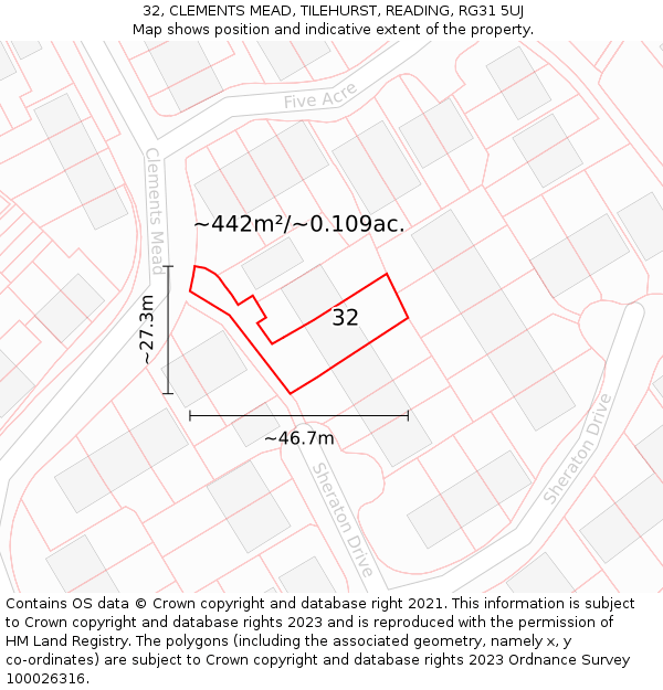 32, CLEMENTS MEAD, TILEHURST, READING, RG31 5UJ: Plot and title map