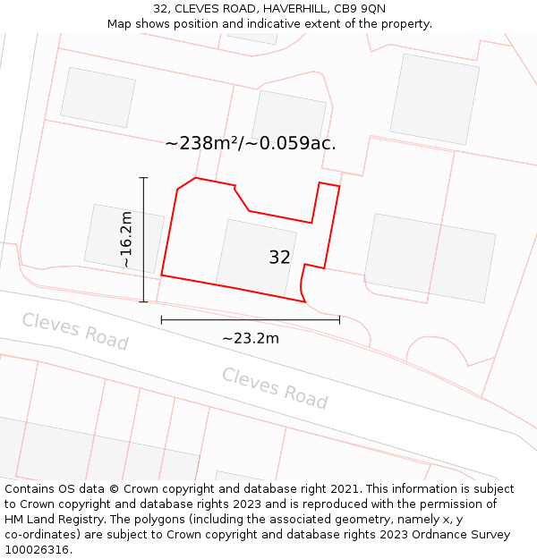 32, CLEVES ROAD, HAVERHILL, CB9 9QN: Plot and title map