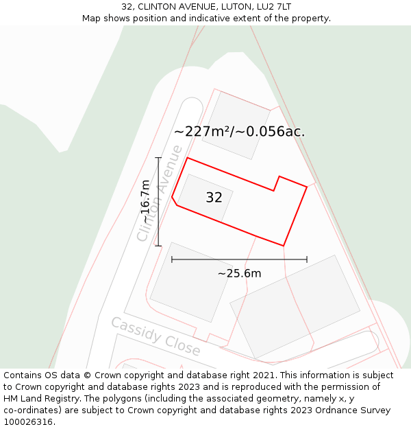 32, CLINTON AVENUE, LUTON, LU2 7LT: Plot and title map