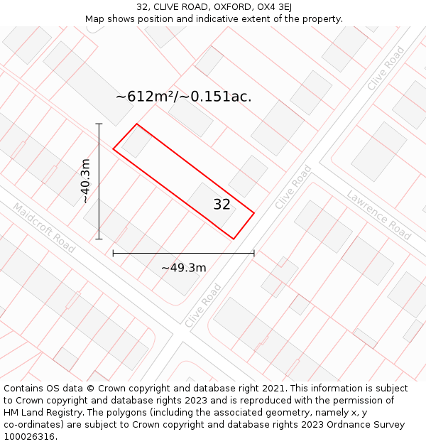 32, CLIVE ROAD, OXFORD, OX4 3EJ: Plot and title map