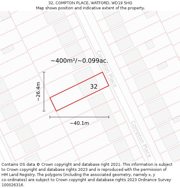 32, COMPTON PLACE, WATFORD, WD19 5HG: Plot and title map