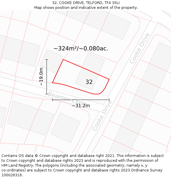 32, COOKE DRIVE, TELFORD, TF4 3SU: Plot and title map
