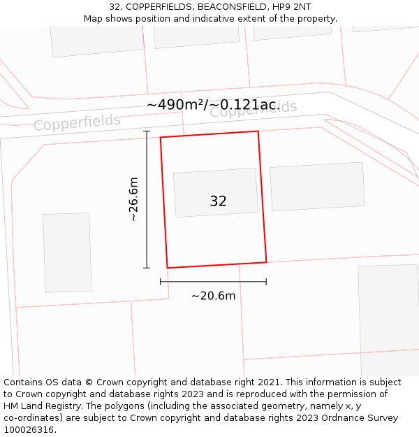 32, COPPERFIELDS, BEACONSFIELD, HP9 2NT: Plot and title map
