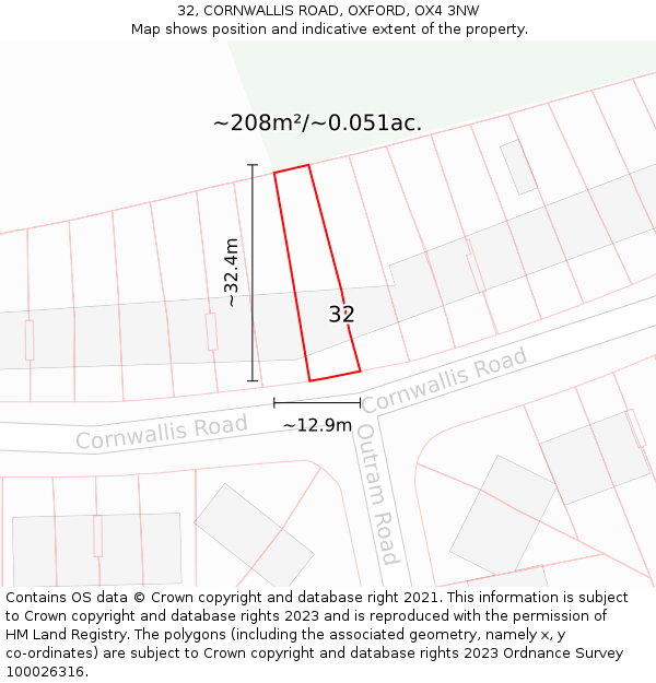 32, CORNWALLIS ROAD, OXFORD, OX4 3NW: Plot and title map