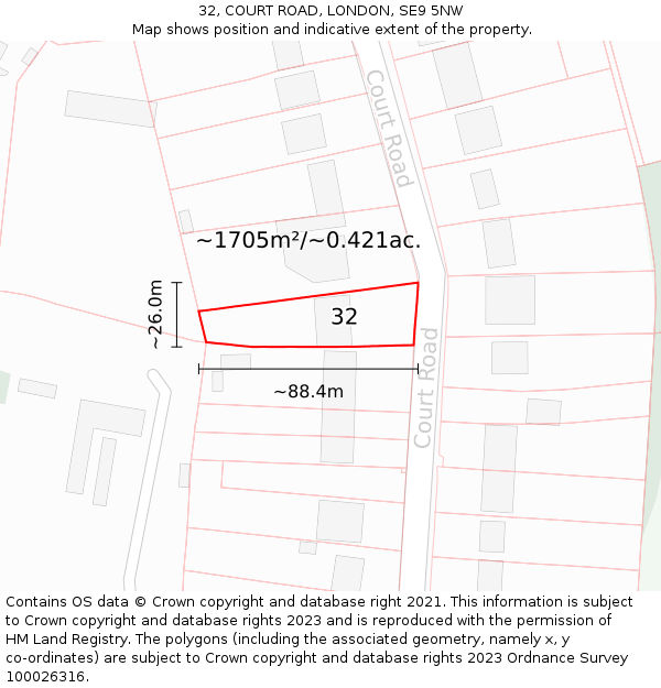 32, COURT ROAD, LONDON, SE9 5NW: Plot and title map