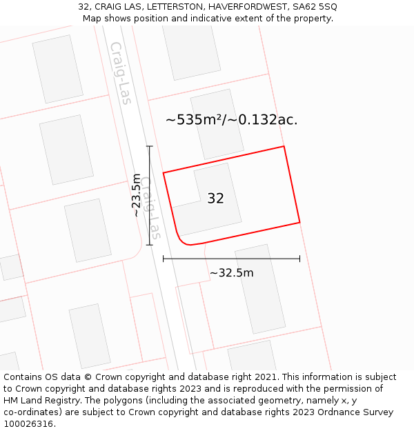 32, CRAIG LAS, LETTERSTON, HAVERFORDWEST, SA62 5SQ: Plot and title map