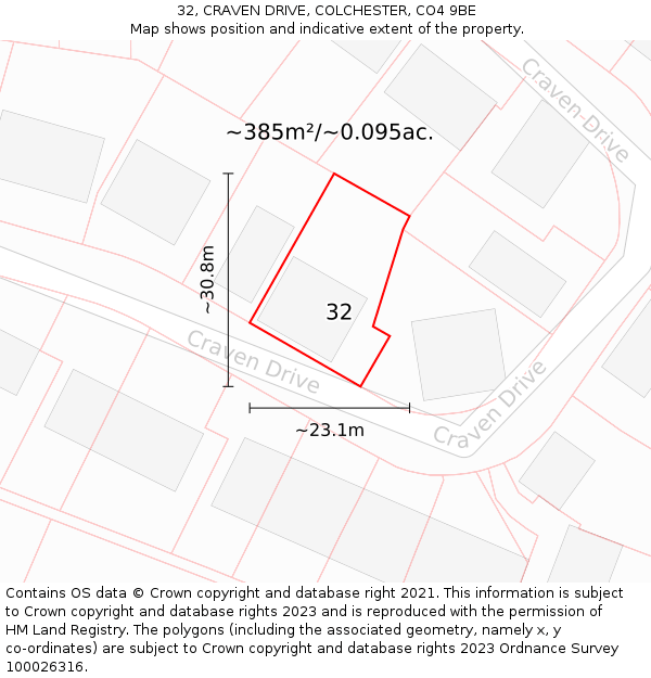 32, CRAVEN DRIVE, COLCHESTER, CO4 9BE: Plot and title map