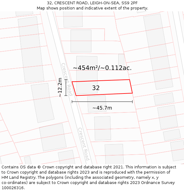 32, CRESCENT ROAD, LEIGH-ON-SEA, SS9 2PF: Plot and title map