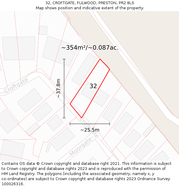 32, CROFTGATE, FULWOOD, PRESTON, PR2 8LS: Plot and title map