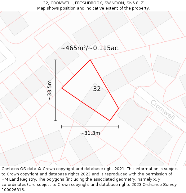 32, CROMWELL, FRESHBROOK, SWINDON, SN5 8LZ: Plot and title map