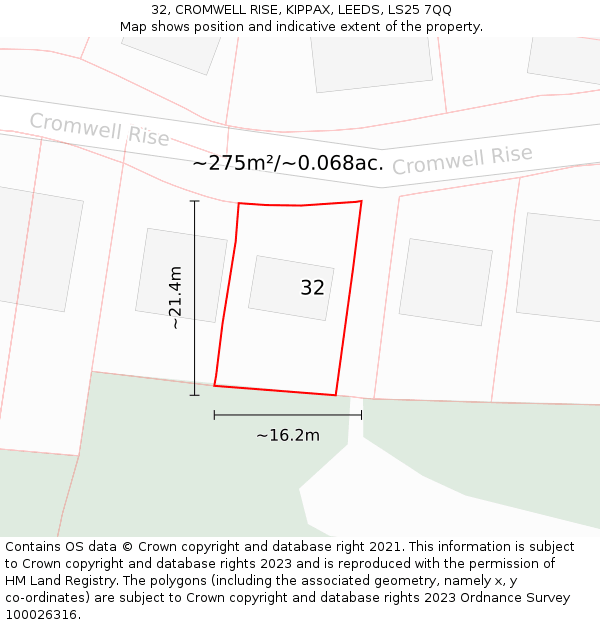 32, CROMWELL RISE, KIPPAX, LEEDS, LS25 7QQ: Plot and title map