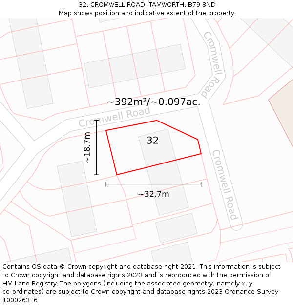 32, CROMWELL ROAD, TAMWORTH, B79 8ND: Plot and title map