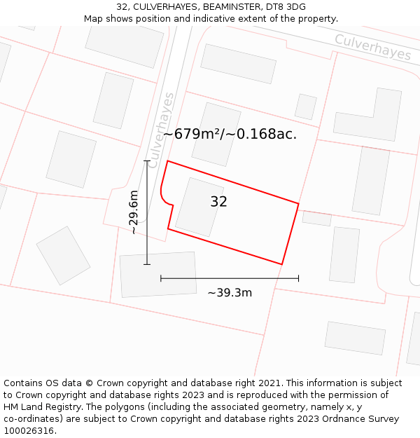 32, CULVERHAYES, BEAMINSTER, DT8 3DG: Plot and title map