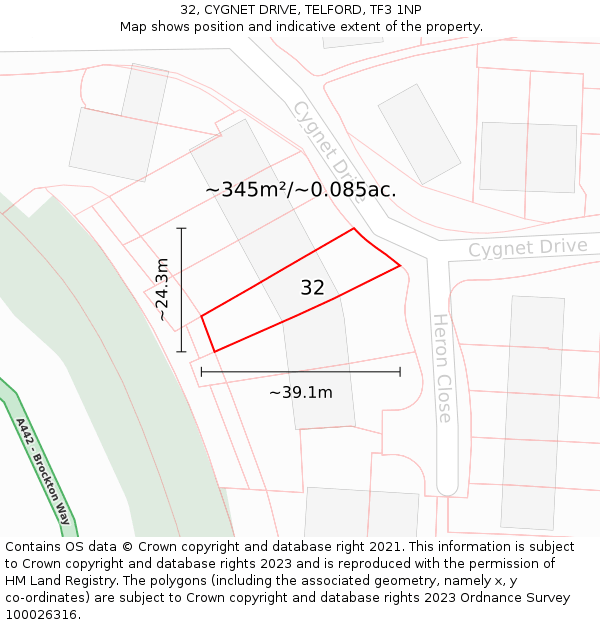 32, CYGNET DRIVE, TELFORD, TF3 1NP: Plot and title map