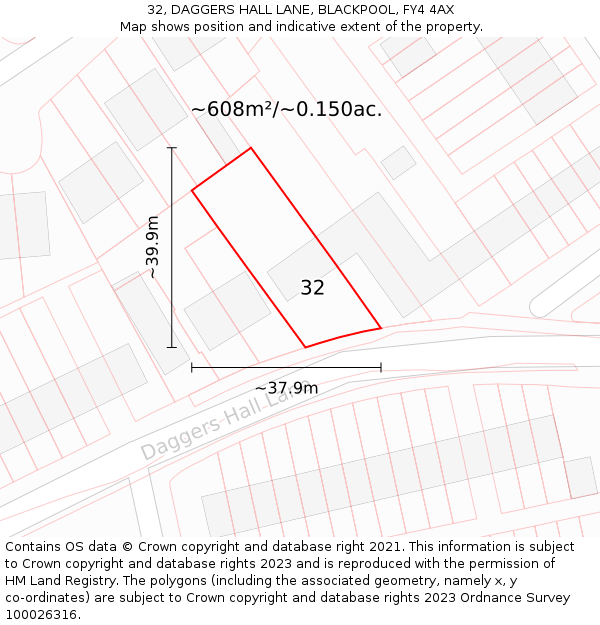 32, DAGGERS HALL LANE, BLACKPOOL, FY4 4AX: Plot and title map