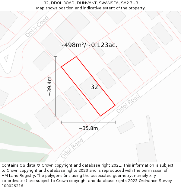 32, DDOL ROAD, DUNVANT, SWANSEA, SA2 7UB: Plot and title map