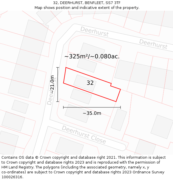 32, DEERHURST, BENFLEET, SS7 3TF: Plot and title map