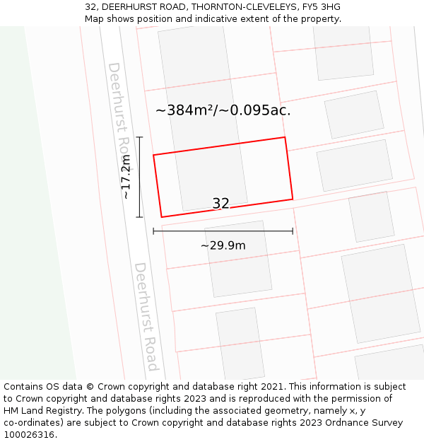 32, DEERHURST ROAD, THORNTON-CLEVELEYS, FY5 3HG: Plot and title map