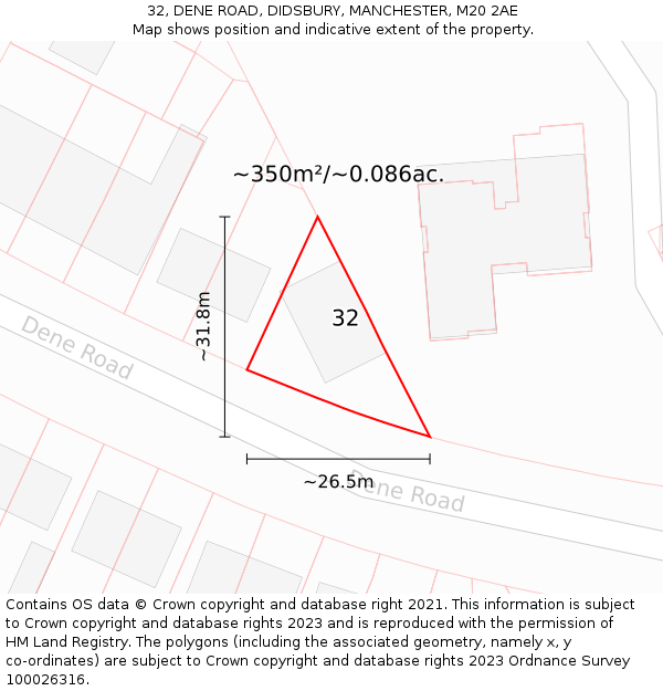 32, DENE ROAD, DIDSBURY, MANCHESTER, M20 2AE: Plot and title map