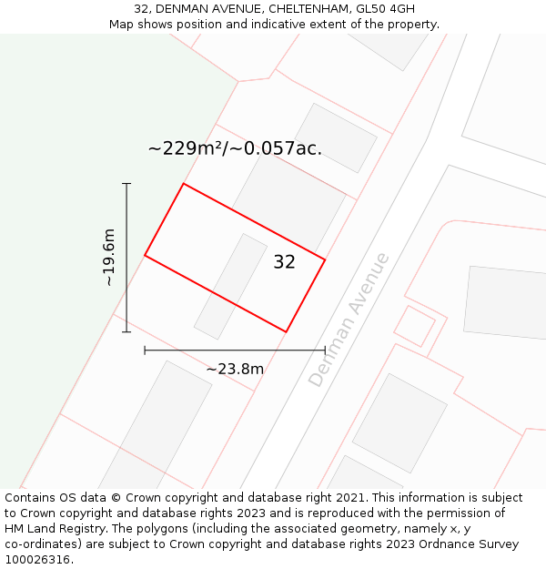 32, DENMAN AVENUE, CHELTENHAM, GL50 4GH: Plot and title map