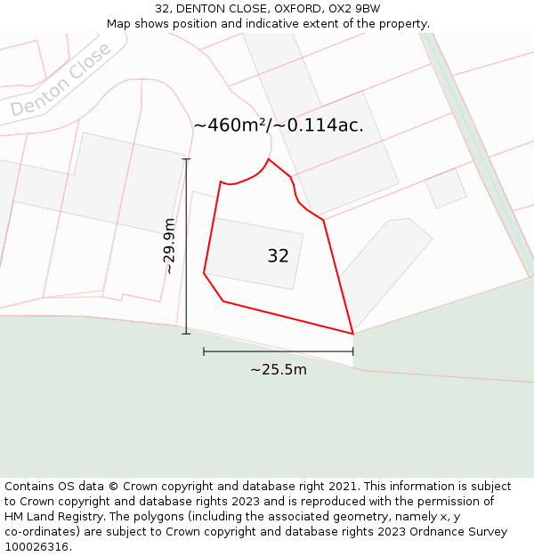 32, DENTON CLOSE, OXFORD, OX2 9BW: Plot and title map