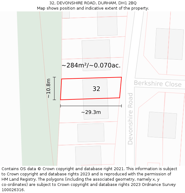 32, DEVONSHIRE ROAD, DURHAM, DH1 2BQ: Plot and title map