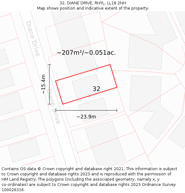 32, DIANE DRIVE, RHYL, LL18 2NH: Plot and title map