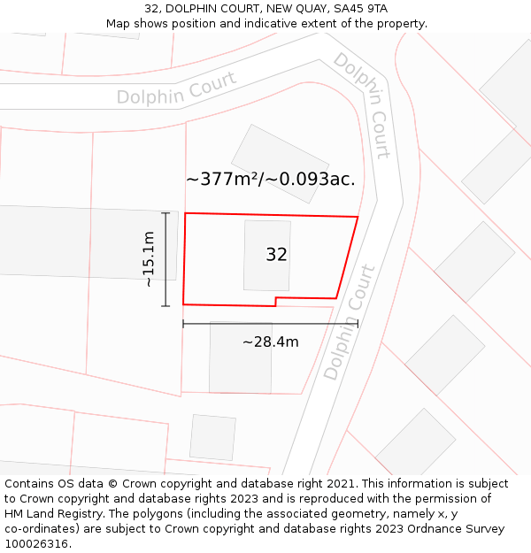 32, DOLPHIN COURT, NEW QUAY, SA45 9TA: Plot and title map