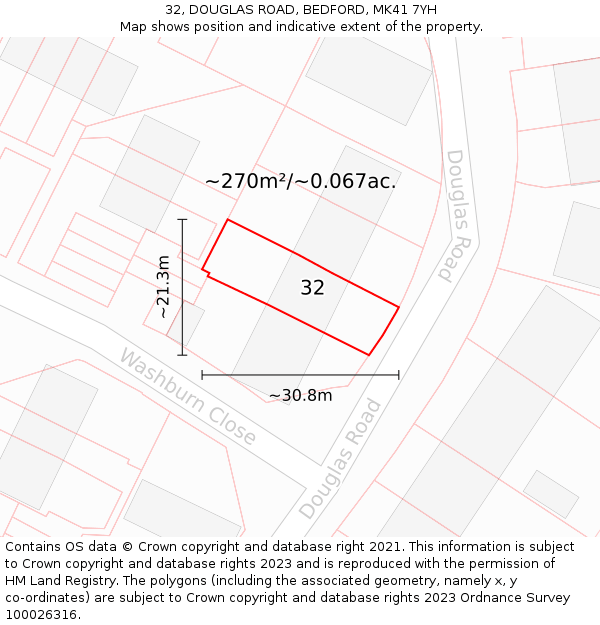 32, DOUGLAS ROAD, BEDFORD, MK41 7YH: Plot and title map