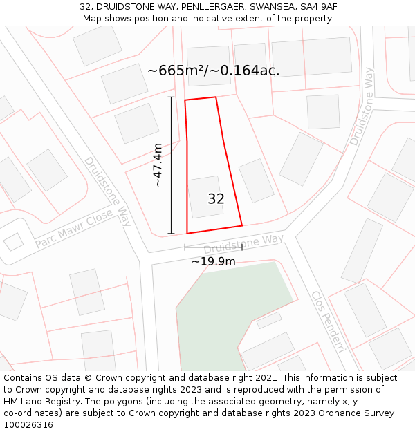 32, DRUIDSTONE WAY, PENLLERGAER, SWANSEA, SA4 9AF: Plot and title map