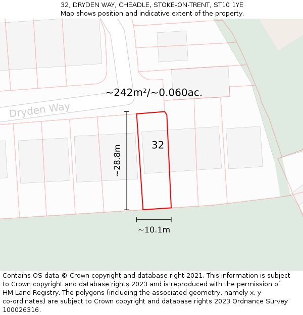 32, DRYDEN WAY, CHEADLE, STOKE-ON-TRENT, ST10 1YE: Plot and title map