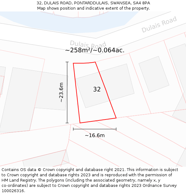 32, DULAIS ROAD, PONTARDDULAIS, SWANSEA, SA4 8PA: Plot and title map