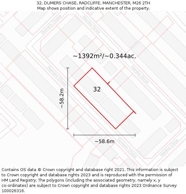 32, DUMERS CHASE, RADCLIFFE, MANCHESTER, M26 2TH: Plot and title map